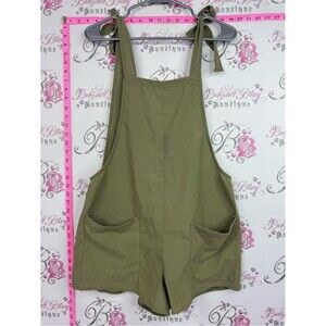 Perfect stranger romper shorts pockets Olive Tie-Shoulder Short Romper